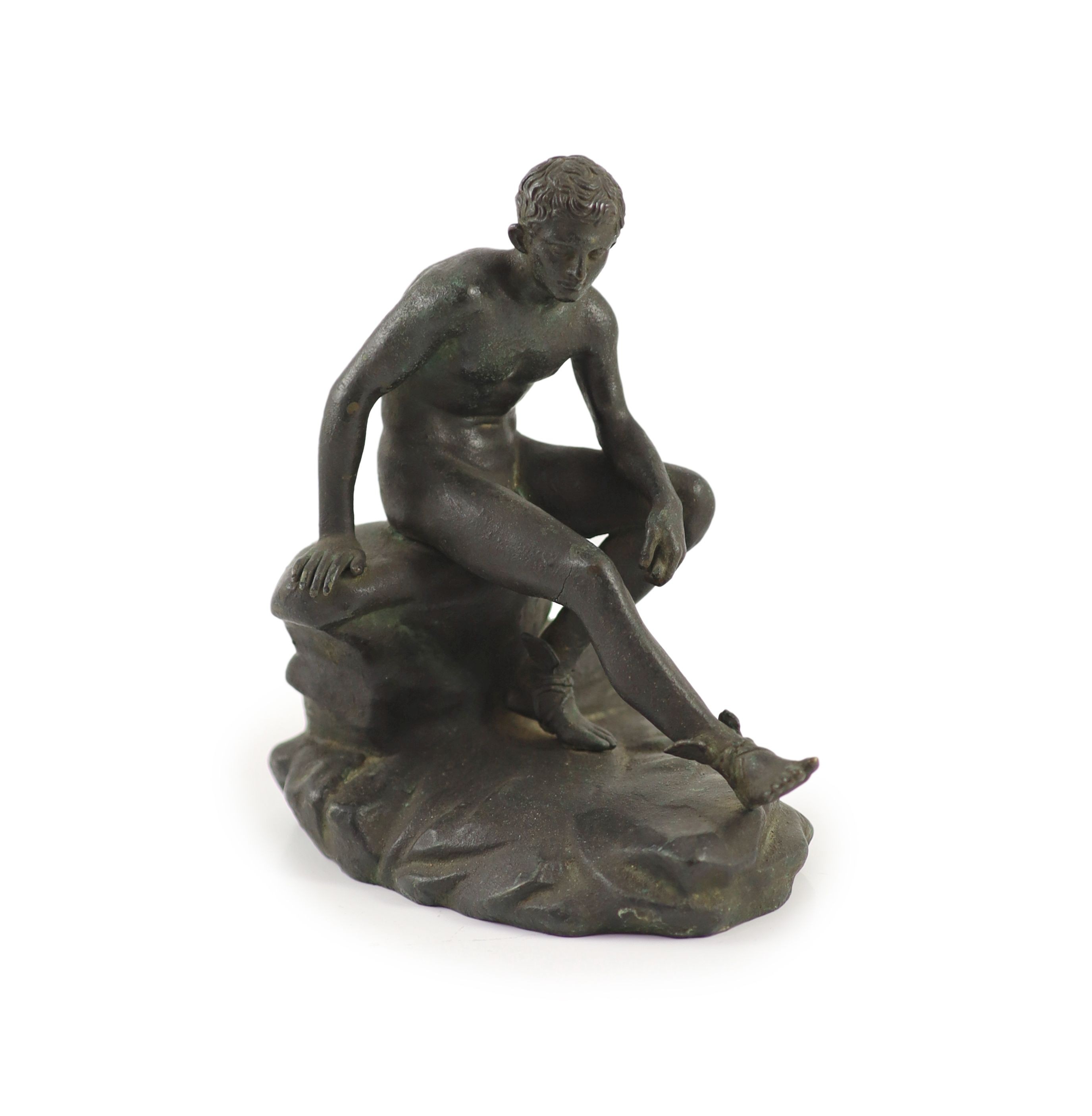 After the Antique, a Grand Tour bronze figure of Hermes H 19cm. W 19cm.